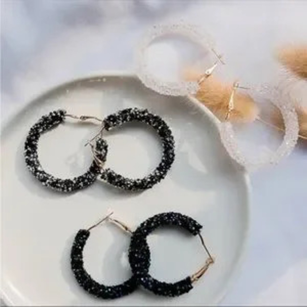 Black Crystal Glimmer Hoop Earrings